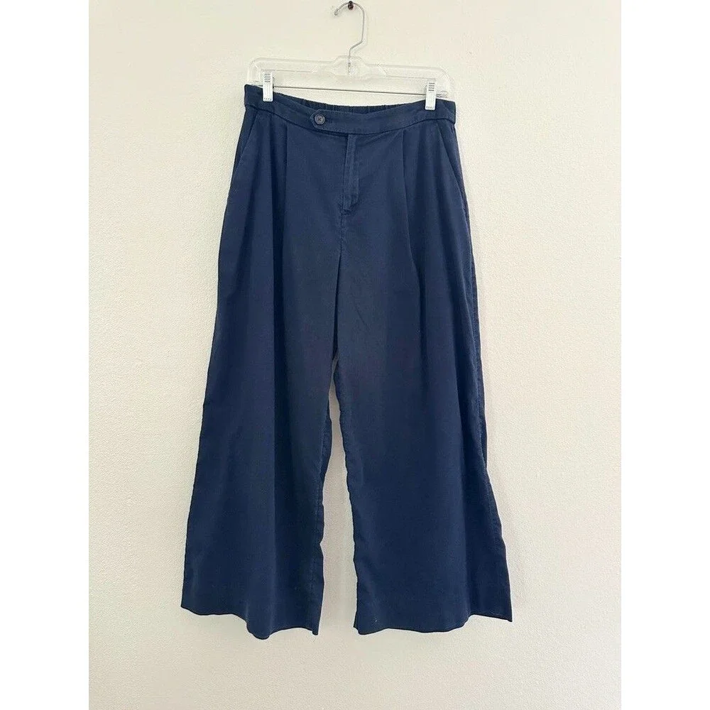 Banana Republic High Rise Linen Cotton Wide Leg Trouser Pants Prep Navy Blue 8P